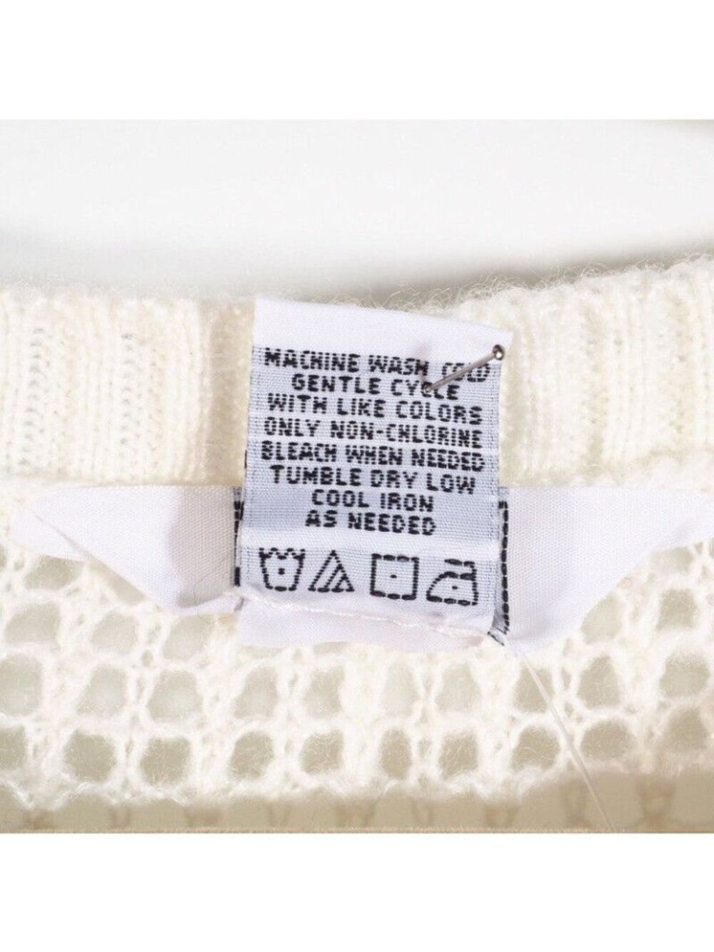 Keren Hart Womens Sweater SIze M Crocheted Ivory Crew Neck Bell Long Sleeve - Picture 8 of 10